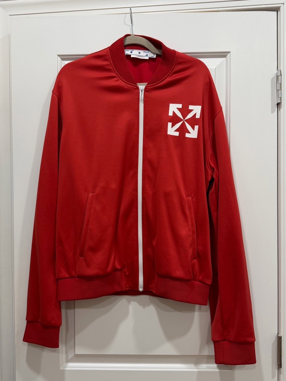 Off White Main Label c/o Virgil Abloh  Mens Red Bomber Track Jacket